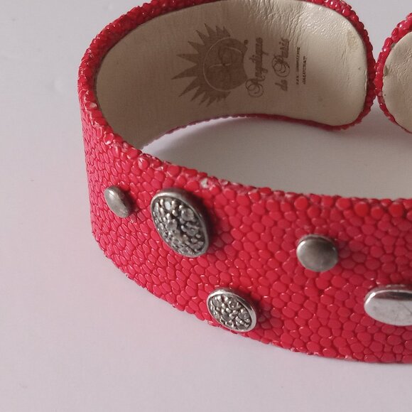 Genuine stingray cuff bracelet red with silver .925 decoration  Antique de Paris - Picture 13 of 16